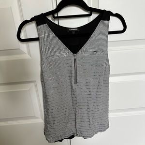 Express Metallic Striped Tank Top with Silver Zipper and Details, black back EUC